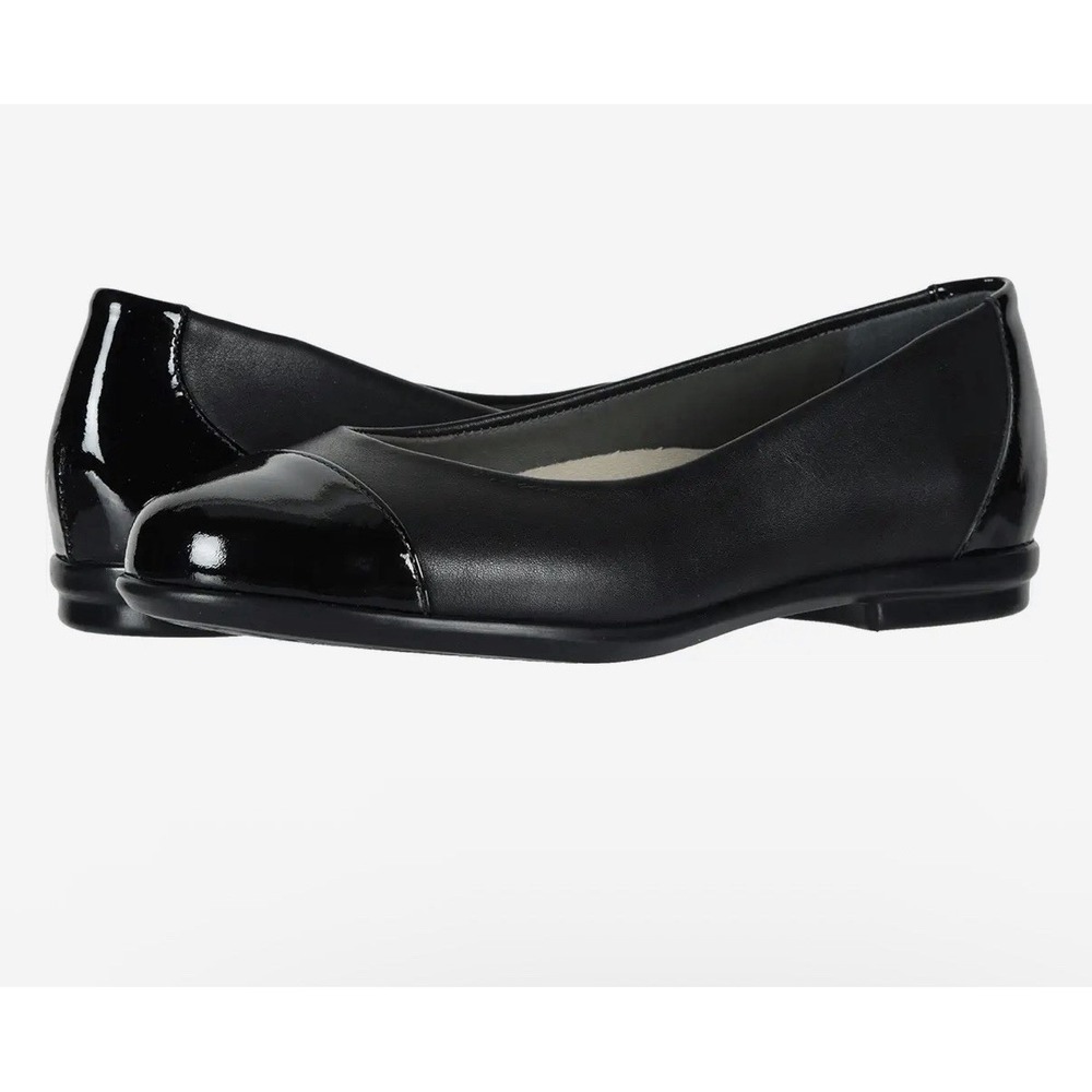 New $185 SAS Scenic 10 M Cap Toe Ballet Flats Black Smooth & Patent Leather USA